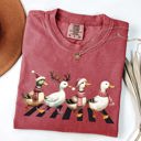 Medium Crimson Red Christmas Ducks And Farm Animals Crossing Santa Winter Snow Xmas Comfort Colors Tee