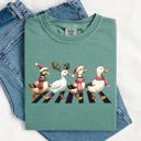 XL Light Green Christmas Ducks And Farm Animals Crossing Santa Winter Snow Xmas Comfort Colors Tee