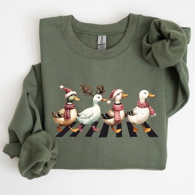 Christmas Ducks Farm Animals Crossing Road Santa Winter Snow Xmas Festive Sweatshirt