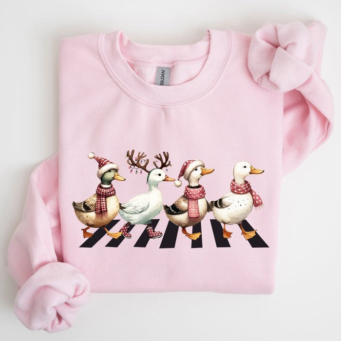 Christmas Ducks Farm Animals Crossing Road Santa Winter Snow Xmas Festive Sweatshirt