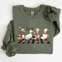 XXXL Military Green Christmas Ducks Farm Animals Crossing Road Santa Winter Snow Xmas Festive Sweatshirt