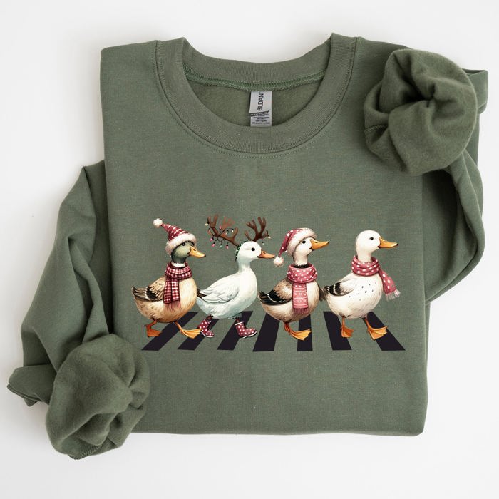 Christmas Ducks Farm Animals Crossing Road Santa Winter Snow Xmas Festive Sweatshirt
