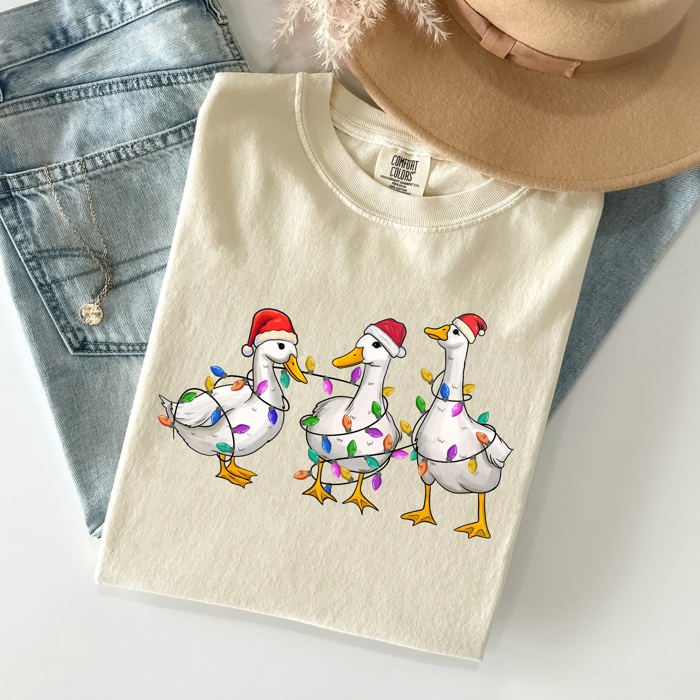 Christmas Ducks, Farm Animals, Santa, Winter, Snow, Xmas Scene Comfort Colors Tee