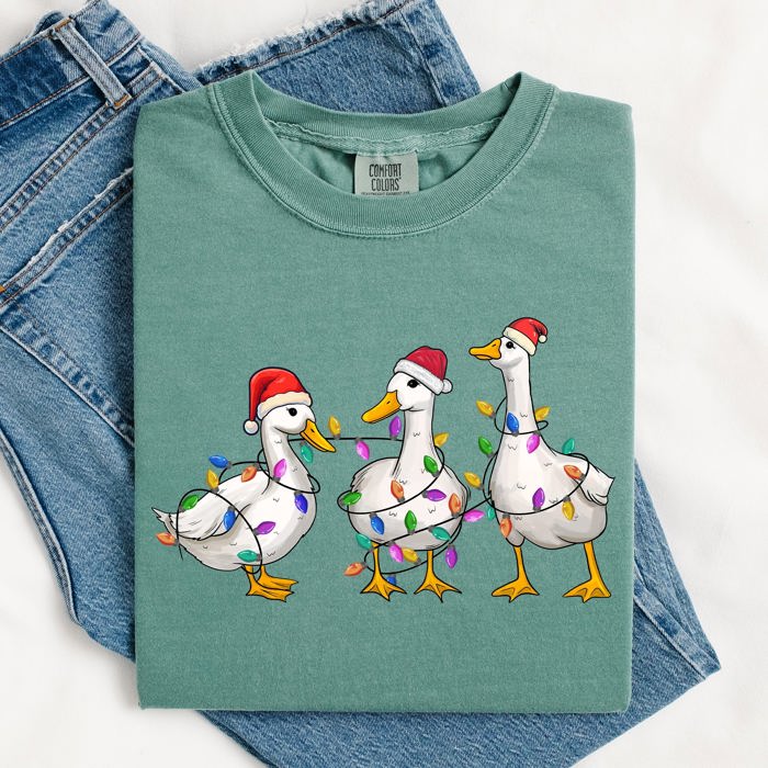 Christmas Ducks, Farm Animals, Santa, Winter, Snow, Xmas Scene Comfort Colors Tee