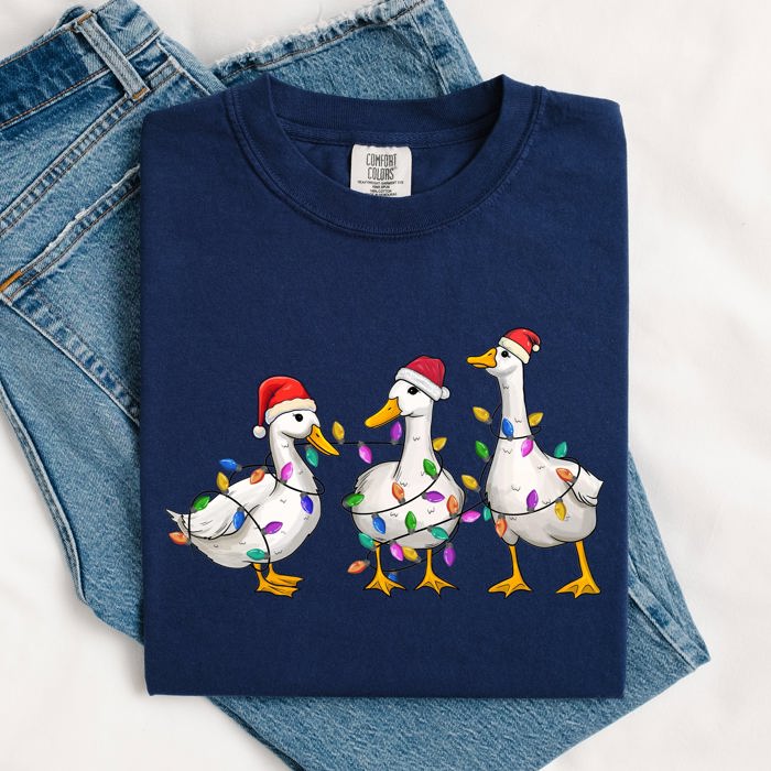 Christmas Ducks, Farm Animals, Santa, Winter, Snow, Xmas Scene Comfort Colors Tee