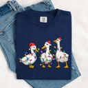Medium Navy Christmas Ducks, Farm Animals, Santa, Winter, Snow, Xmas Scene Comfort Colors Tee