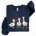 Medium Navy Christmas Ducks And Santa With Playful Farm Animals On A Cozy Winter Snow Scene Full Graphic Illustration Sweatshirt