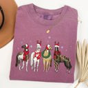 Medium Berry Red Christmas Horses Santa Winter Snow Xmas Scene For Horse Lovers Vintage Style Comfort Colors Tee