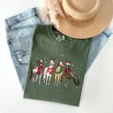 Medium Moss Dark Green Christmas Horses Santa Winter Snow Xmas Scene For Horse Lovers Vintage Style Comfort Colors Tee