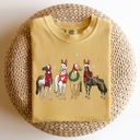 Small Mustard Christmas Horses Santa Winter Snow Xmas Scene For Horse Lovers Vintage Style Comfort Colors Tee