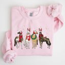 XXL Light Pink Christmas Horses Santa Winter Snow Xmas Festive Joyful Gallop Horse Lovers Sweatshirt