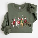 XXL Military Green Christmas Horses Santa Winter Snow Xmas Festive Joyful Gallop Horse Lovers Sweatshirt