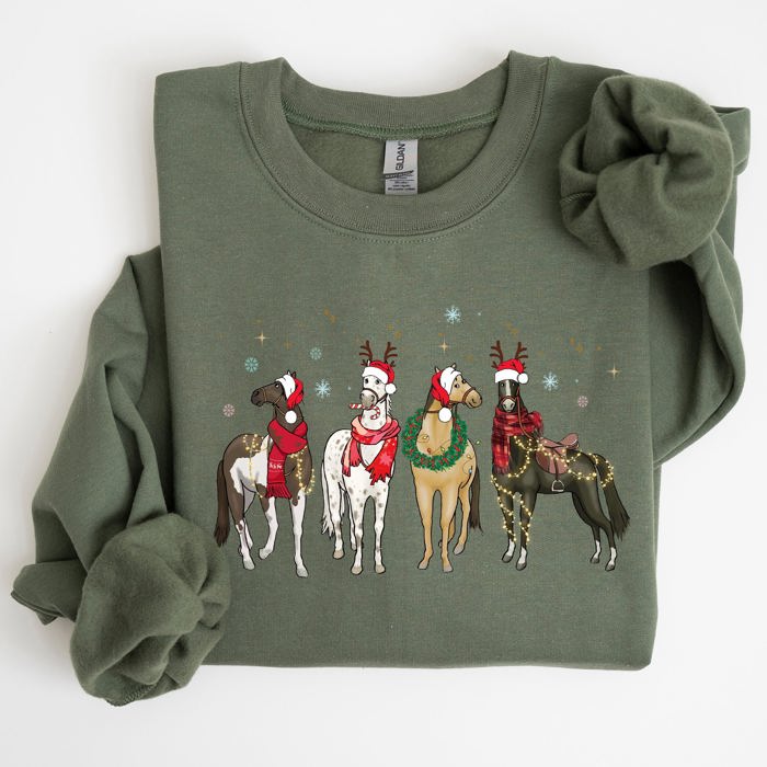Christmas Horses Santa Winter Snow Xmas Festive Joyful Gallop Horse Lovers Sweatshirt