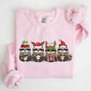 XXL Light Pink Christmas Raccoons Santa Winter Snow Xmas Raccoon Lovers Festive Cozy Holiday Cheer Sweatshirt