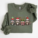Large Military Green Christmas Raccoons Santa Winter Snow Xmas Raccoon Lovers Festive Cozy Holiday Cheer Sweatshirt
