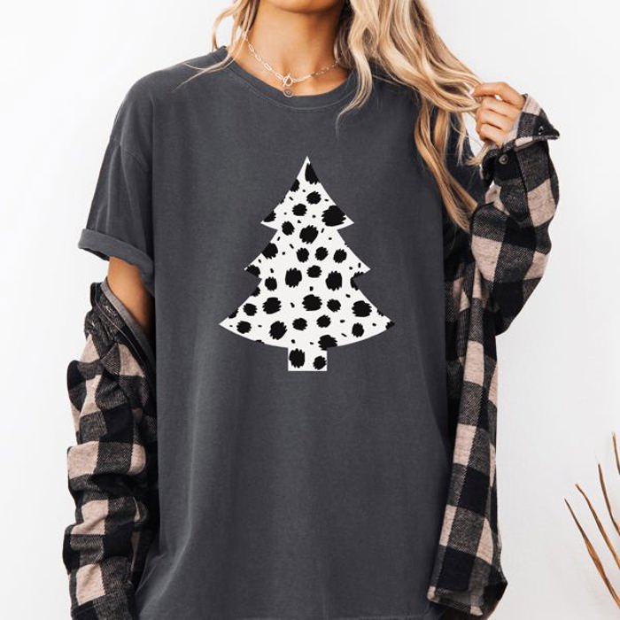 Christmas Tree Dalmatian Animal Print Winter Xmas Santa Comfort Colors Tee