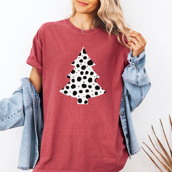Christmas Tree Dalmatian Animal Print Winter Xmas Santa Comfort Colors Tee
