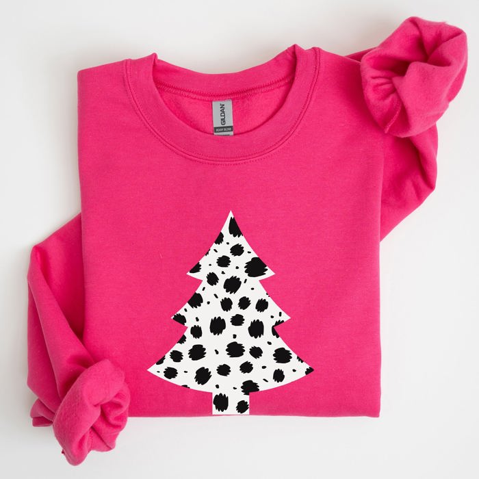 Dalmatian Christmas Tree Santa Animal Print Winter Holiday Scene With Festive Cheer Sweatshirt