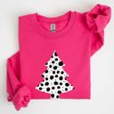 XL Heliconia Bright Pink Dalmatian Christmas Tree Santa Animal Print Winter Holiday Scene With Festive Cheer Sweatshirt