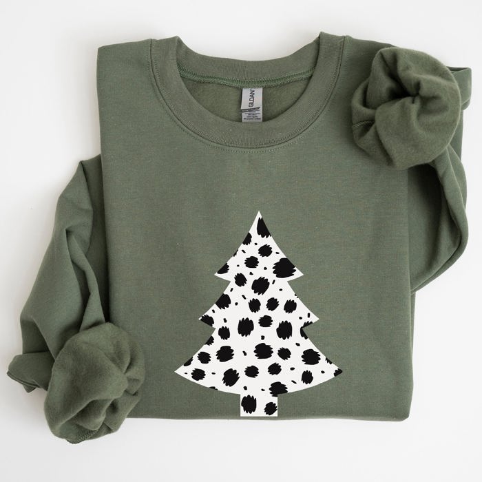 Dalmatian Christmas Tree Santa Animal Print Winter Holiday Scene With Festive Cheer Sweatshirt