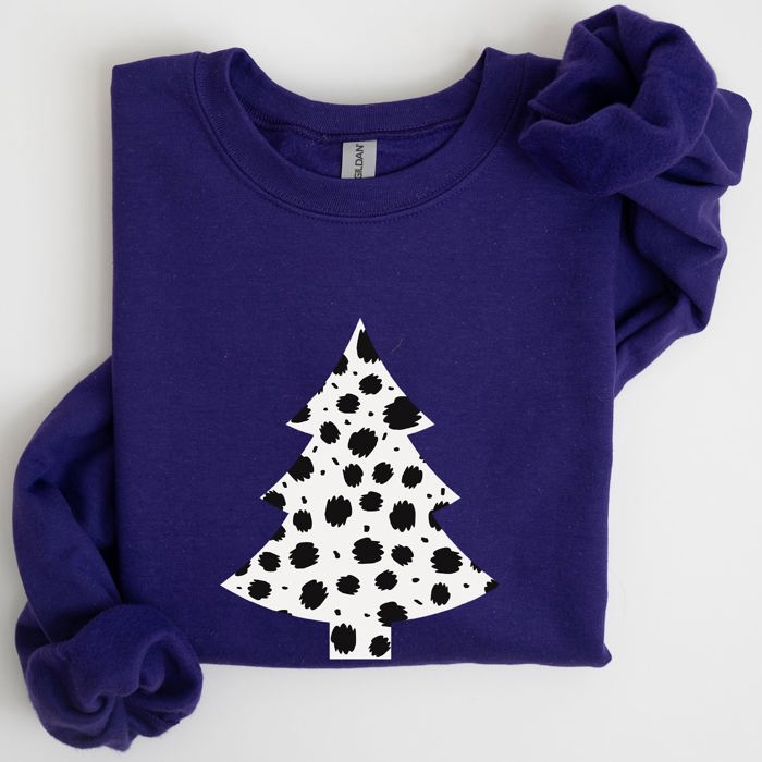 Dalmatian Christmas Tree Santa Animal Print Winter Holiday Scene With Festive Cheer Sweatshirt