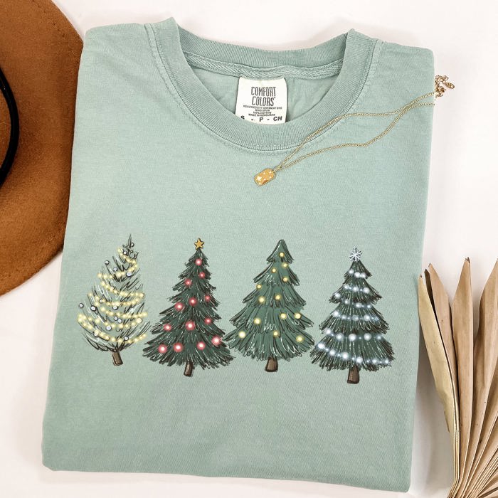 Classic Christmas Trees Winter Snow Santa Holiday Scene Cozy Timeless Festive Vintage Charm Comfort Colors Tee