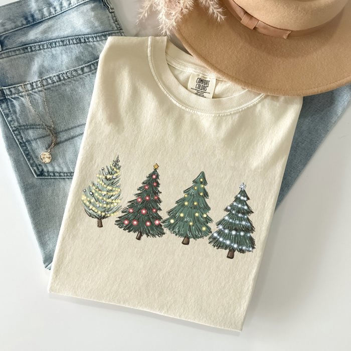 Classic Christmas Trees Winter Snow Santa Holiday Scene Cozy Timeless Festive Vintage Charm Comfort Colors Tee