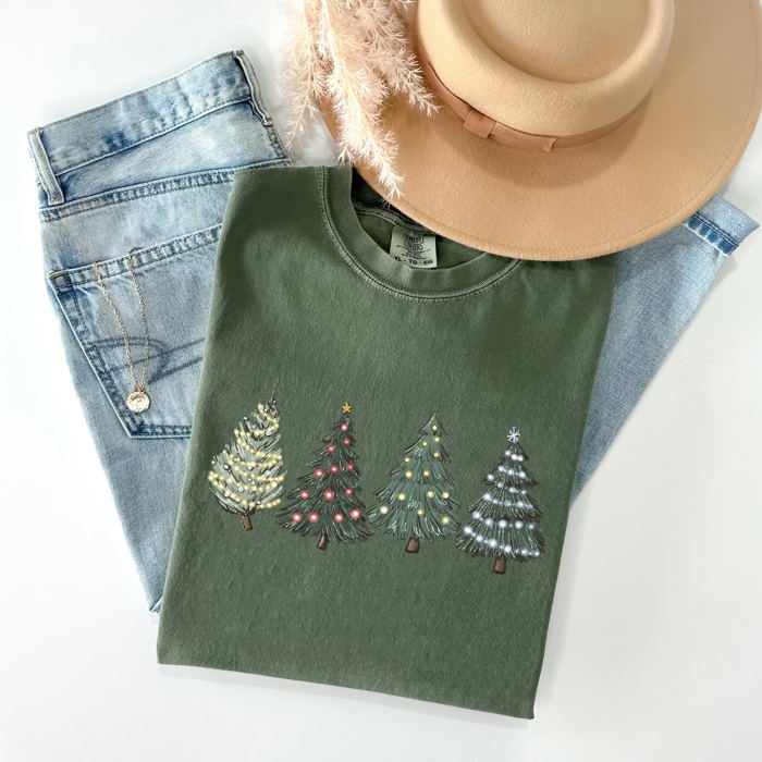 Classic Christmas Trees Winter Snow Santa Holiday Scene Cozy Timeless Festive Vintage Charm Comfort Colors Tee