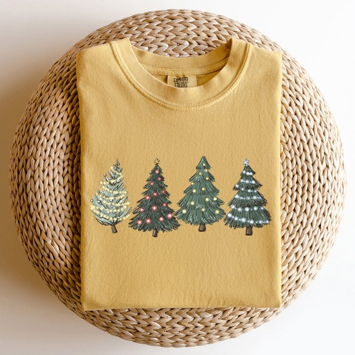 Classic Christmas Trees Winter Snow Santa Holiday Scene Cozy Timeless Festive Vintage Charm Comfort Colors Tee