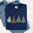 XL Navy Classic Christmas Trees Winter Snow Santa Holiday Scene Cozy Timeless Festive Vintage Charm Comfort Colors Tee