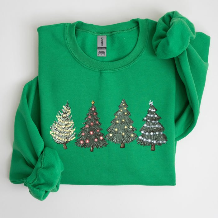 Christmas Trees Winter Snow Santa Festive Cozy Warm Holiday Scene With Twinkling Lights And Ornaments Sweatshirt