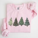 Small Light Pink Christmas Trees Winter Snow Santa Festive Cozy Warm Holiday Scene With Twinkling Lights And Ornaments Sweatshirt