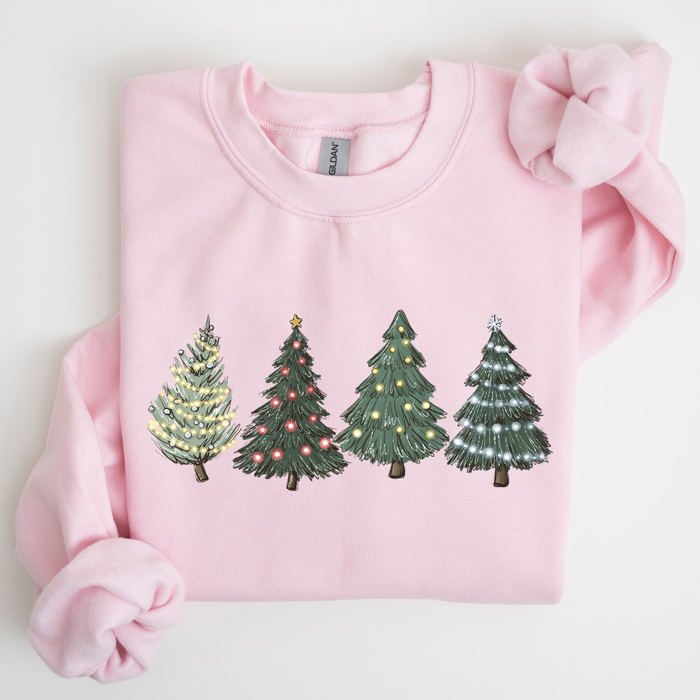 Christmas Trees Winter Snow Santa Festive Cozy Warm Holiday Scene With Twinkling Lights And Ornaments Sweatshirt