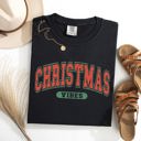 Small Black Christmas Vibes Retro Varsity Santa Snow Xmas Holiday Spirit Edition Comfort Colors Tee