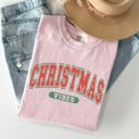 Large Blossom Light Pink Christmas Vibes Retro Varsity Santa Snow Xmas Holiday Spirit Edition Comfort Colors Tee