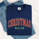 XXL Navy Christmas Vibes Retro Varsity Santa Snow Xmas Holiday Spirit Edition Comfort Colors Tee