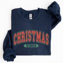 XXL Navy Christmas Vibes Retro Varsity Santa Snow Xmas Holiday Cheer Vintage Inspired Classic Seasonal Sweatshirt