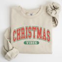 XL Sand Christmas Vibes Retro Varsity Santa Snow Xmas Holiday Cheer Vintage Inspired Classic Seasonal Sweatshirt