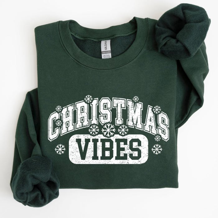 Christmas Vibes Snowflakes Retro Varsity Santa Snow Xmas Sweatshirt