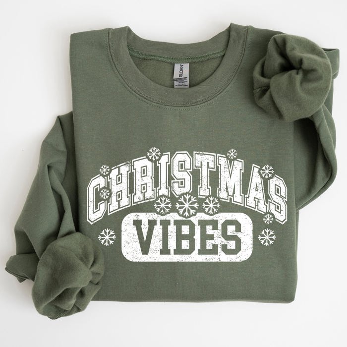 Christmas Vibes Snowflakes Retro Varsity Santa Snow Xmas Sweatshirt