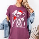 XXL Berry Red Coffee Lover Santa Skeleton Christmas Snow Winter Holiday Scene Comfort Colors Tee