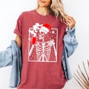 XXL Crimson Red Coffee Lover Santa Skeleton Christmas Snow Winter Holiday Scene Comfort Colors Tee