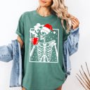 XL Light Green Coffee Lover Santa Skeleton Christmas Snow Winter Holiday Scene Comfort Colors Tee