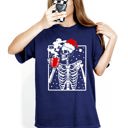 Small Navy Coffee Lover Santa Skeleton Christmas Snow Winter Holiday Scene Comfort Colors Tee