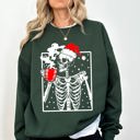 Medium Forest Green Coffee Lover Santa Skeleton Christmas Snow Winter Xmas Festive Latte Edition Sweatshirt