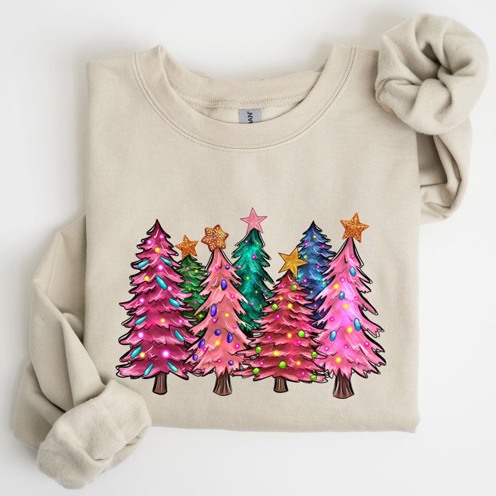 Colorful Christmas Tree Retro Santa Winter Xmas Festive Ornament Artwork Edition Sweatshirt
