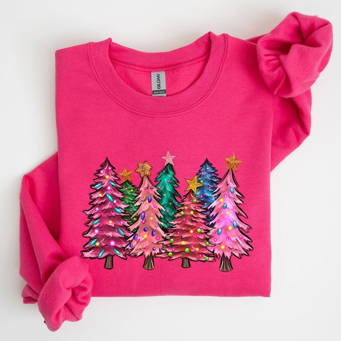 Colorful Christmas Tree Retro Santa Winter Xmas Festive Ornament Artwork Edition Sweatshirt