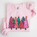 XL Light Pink Colorful Christmas Tree Retro Santa Winter Xmas Festive Ornament Artwork Edition Sweatshirt