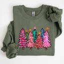 Small Military Green Colorful Christmas Tree Retro Santa Winter Xmas Festive Ornament Artwork Edition Sweatshirt