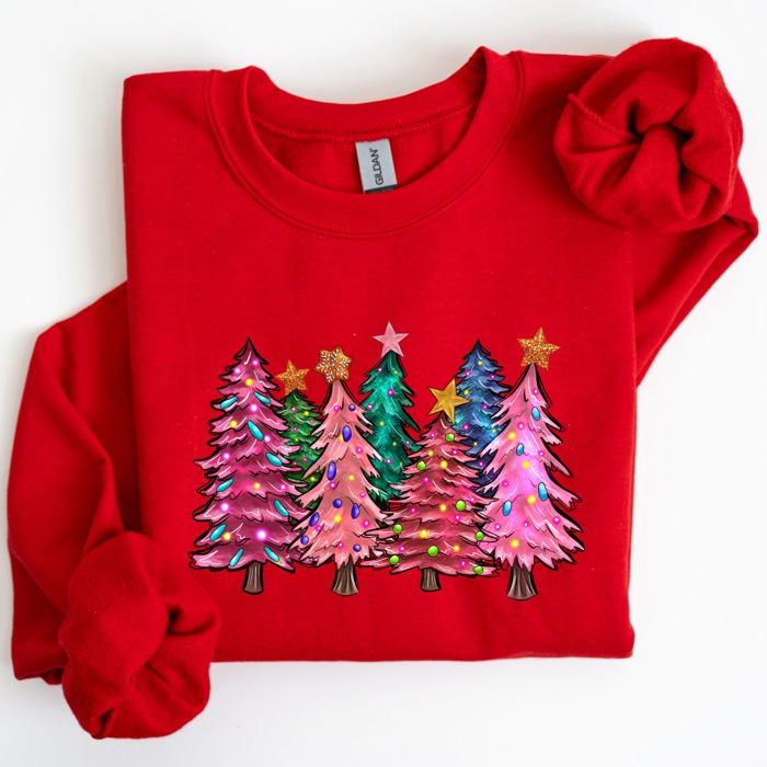 Colorful Christmas Tree Retro Santa Winter Xmas Festive Ornament Artwork Edition Sweatshirt